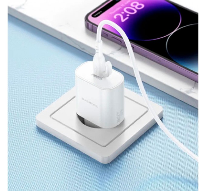 BOROFONE Зарядний пристрій BOROFONE BA82A Platinum USB-C PD25W + cable USB-C to USB-C White (6941991112270)