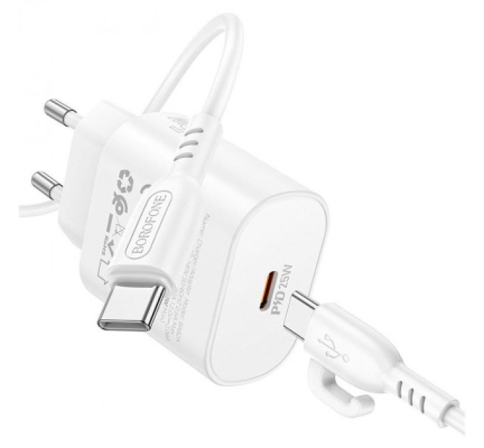 BOROFONE Зарядний пристрій BOROFONE BA82A Platinum USB-C PD25W + cable USB-C to USB-C White (6941991112270)
