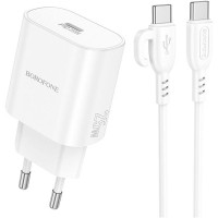 Зарядний пристрій BOROFONE BA82A Platinum USB-C PD25W + cable USB-C to USB-C White (6941991112270)