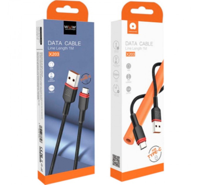 WUW Дата кабель USB-C to USB-C 1.0m 2.4A X203 black WUW (6972573336203)