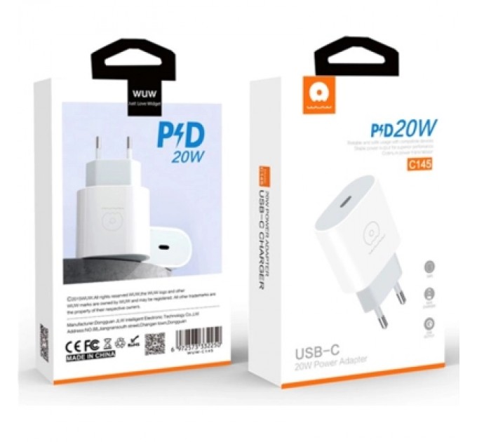 WUW Зарядний пристрій WUW C145 USB-C PD20W White (6972573332250)