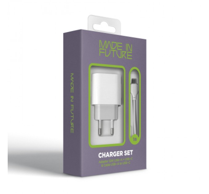 MadeInFuture Зарядний пристрій MadeInFuture MFS12 12W 1xUSB-A + 1xUSB-C + cable USB-A to USB-C White (MIF82822)