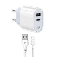 Зарядний пристрій MadeInFuture MFS12 12W 1xUSB-A + 1xUSB-C + cable USB-A to USB-C White (MIF82822)