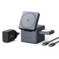 Зарядний пристрій Anker MagGo Wireless Charging Station 15W 3-in-1 Cube Black (Y1811G11)