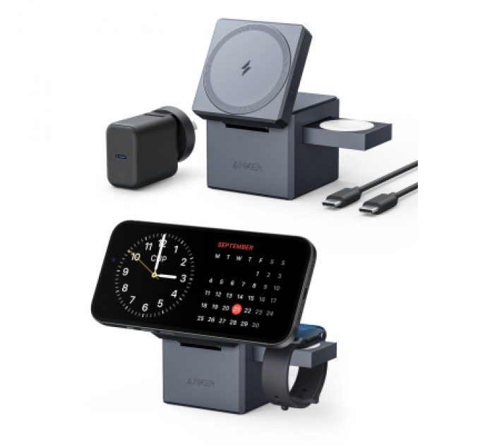 Anker Зарядний пристрій Anker MagGo Wireless Charging Station 15W 3-in-1 Cube Black (Y1811G11)