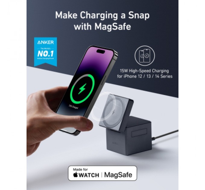 Anker Зарядний пристрій Anker MagGo Wireless Charging Station 15W 3-in-1 Cube Black (Y1811G11)