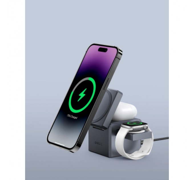 Anker Зарядний пристрій Anker MagGo Wireless Charging Station 15W 3-in-1 Cube Black (Y1811G11)