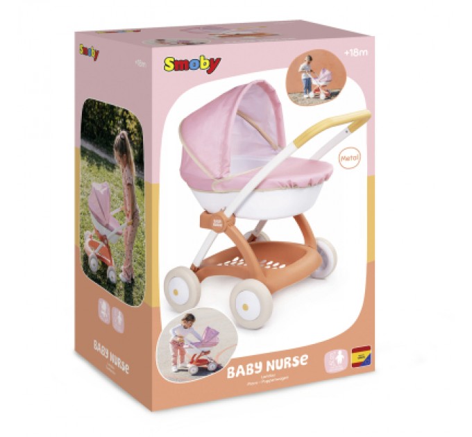 Smoby Коляска для ляльок Smoby Baby Nurse Теракотова пудра, люлька з корзиною, 18 міс.+ (7600254124)