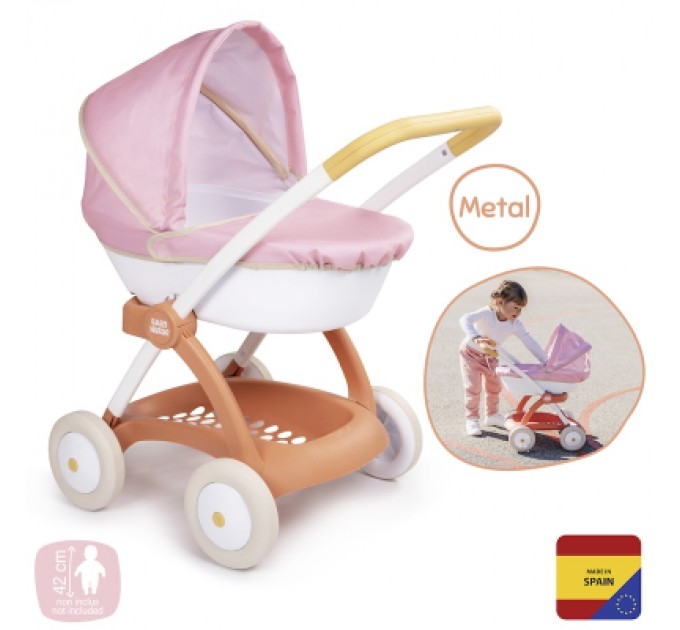 Smoby Коляска для ляльок Smoby Baby Nurse Теракотова пудра, люлька з корзиною, 18 міс.+ (7600254124)