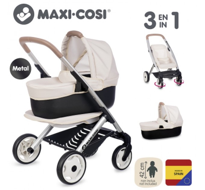 Smoby Коляска для ляльок Smoby Maxi-Cosi 3 в 1. Айворі зі знімною люлькою, 55 x 39 x 64 см, 3+ (7600253122)