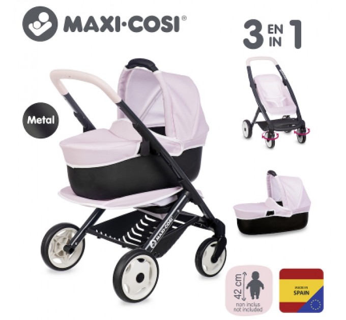 Smoby Коляска для ляльок Smoby Maxi-Cosi 3 в 1. Рожева перлина зі знімною люлькою, 55 x 39 x 64 см, 3+ (7600253121)