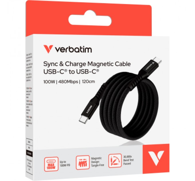 Verbatim Дата кабель USB-C to USB-C 1.2m Magnetic 100W black Verbatim (31863)