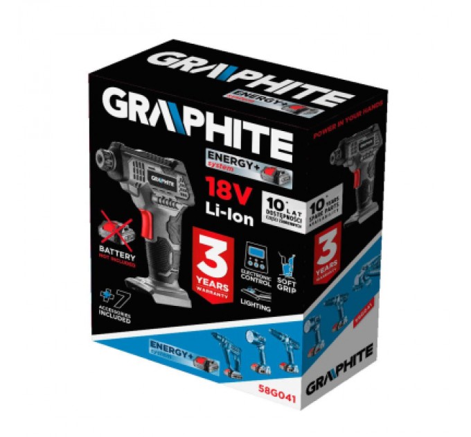 Graphite Автомобільний компресор Graphite Energy+ 18V, 7бар (без АКБ та ЗП) (58G041)