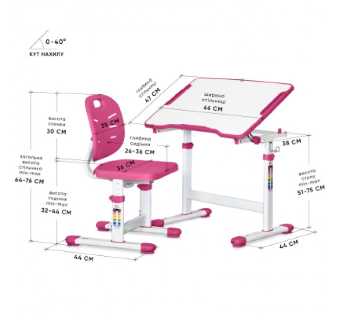 Evo-kids Парта зі стільцем Evo-kids Ergo Pink (Evo-03 Ergo PN)