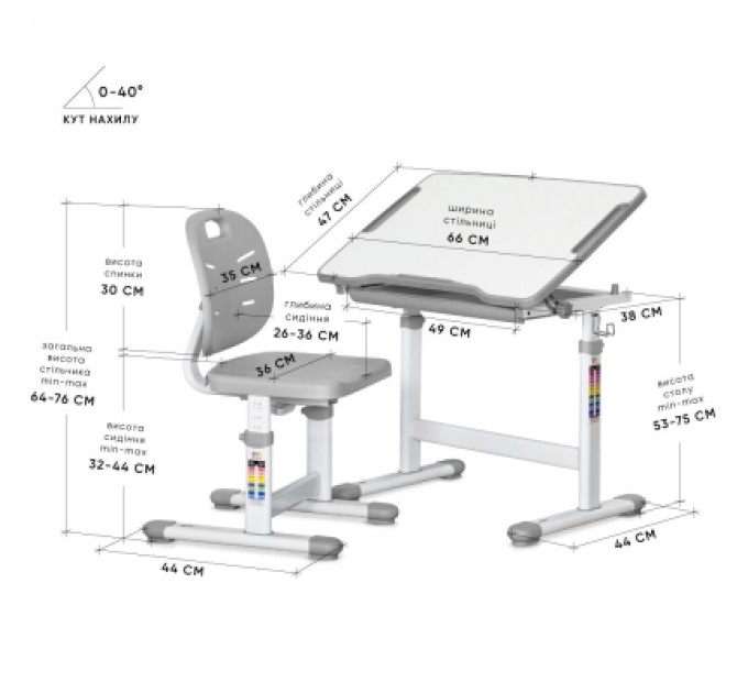 Evo-kids Парта зі стільцем Evo-kids Evo-06 Plus Grey (Evo-06 Plus G)