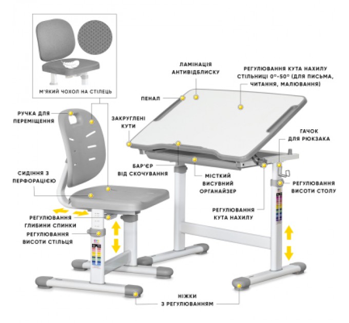 Evo-kids Парта зі стільцем Evo-kids Evo-06 Plus Grey (Evo-06 Plus G)