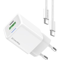 Зарядний пристрій ColorWay C101A GaN Mini 20W PD PPS USB-C + USB-A QC4.0 + cable USB-C to USB-C black (CW-CHS062PDC-WT)