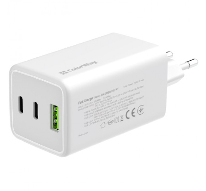ColorWay Зарядний пристрій ColorWay C101B GaN Mini 100W PD PPS 2xUSB-C + USB-A white (CW-CHS061PD-WT)
