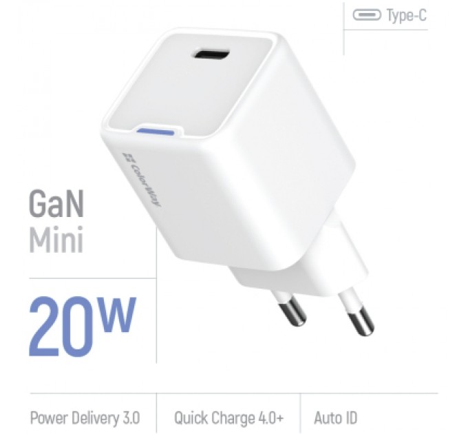 ColorWay Зарядний пристрій ColorWay C101C GaN Mini 20W PD PPS USB-C white (CW-CHS059PD-WT)