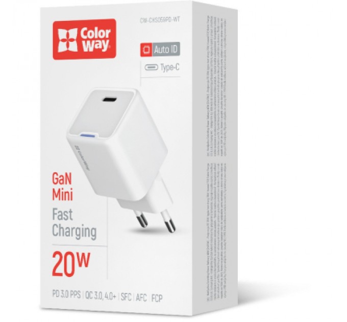 ColorWay Зарядний пристрій ColorWay C101C GaN Mini 20W PD PPS USB-C white (CW-CHS059PD-WT)