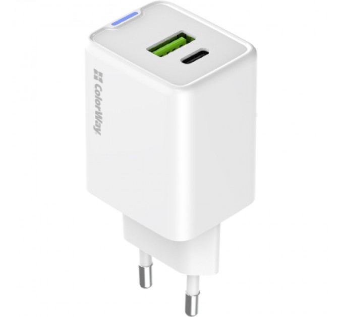 ColorWay Зарядний пристрій ColorWay C101E GaN Mini 45W PD PPS USB-C + USB-A QC4.0 white (CW-CHS060PD-WT)