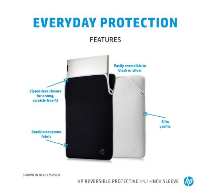 HP Чохол до ноутбука HP 14" Reversible Protective Blk/Slv Sleeve (2F2J1AA)