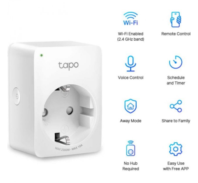 TP-Link Розумна розетка TP-Link Tapo P100M N300 BT 10A (TAPO-P100M)