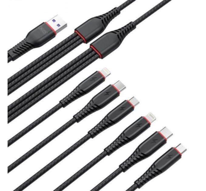 XO Дата кабель USB 2.0 AM to 2xLightning + 2xMicro 5P + 2xUSB-C 1.2m black XO (XO-NB196-6in1)