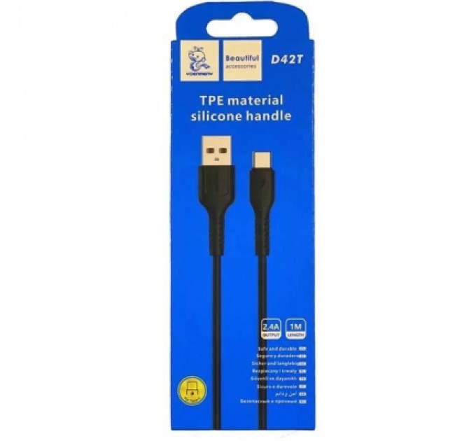 Denmen Дата кабель USB 2.0 AM to USB-C 1.0m 2.4A silicone black Denmen (DM-D42T-BK)