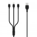 XO Дата кабель USB 2.0 AM to Lightning + Micro 5P + USB-C 1.0m 2.1A black XO (NB103-3in1-1-BK)