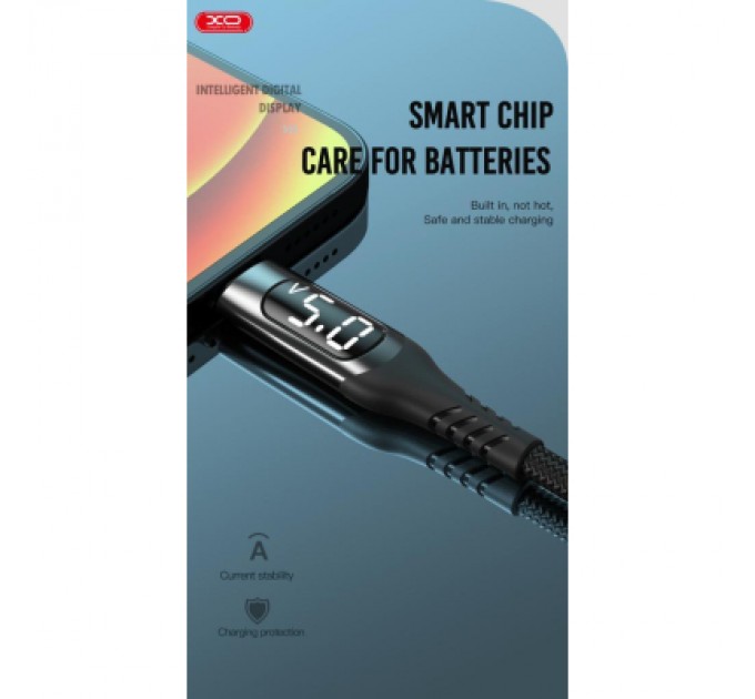 XO Дата кабель USB 2.0 AM to Lightning 1.0m 2.4A LED black XO (NB162-L-1-BK)