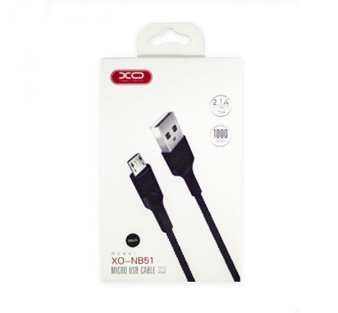 XO Дата кабель USB 2.0 AM to Micro 5P 1.0m 2.1A black XO (NB51-M-1-BK)