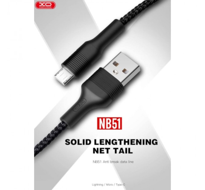 XO Дата кабель USB 2.0 AM to Micro 5P 1.0m 2.1A black XO (NB51-M-1-BK)