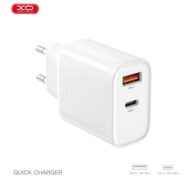 XO Зарядний пристрій XO 1xUSB-C PD30W + 1xUSB QC3.0 (XO-QC16)