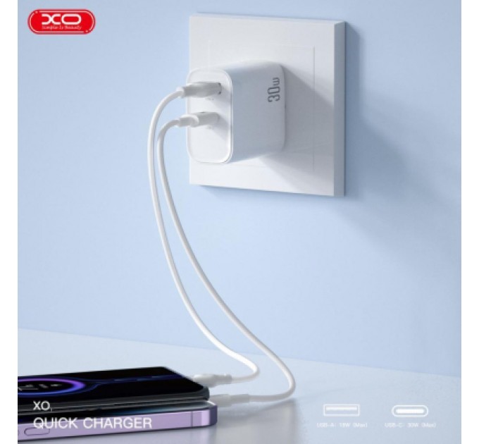 XO Зарядний пристрій XO 1xUSB-C PD30W + 1xUSB QC3.0 (XO-QC16)