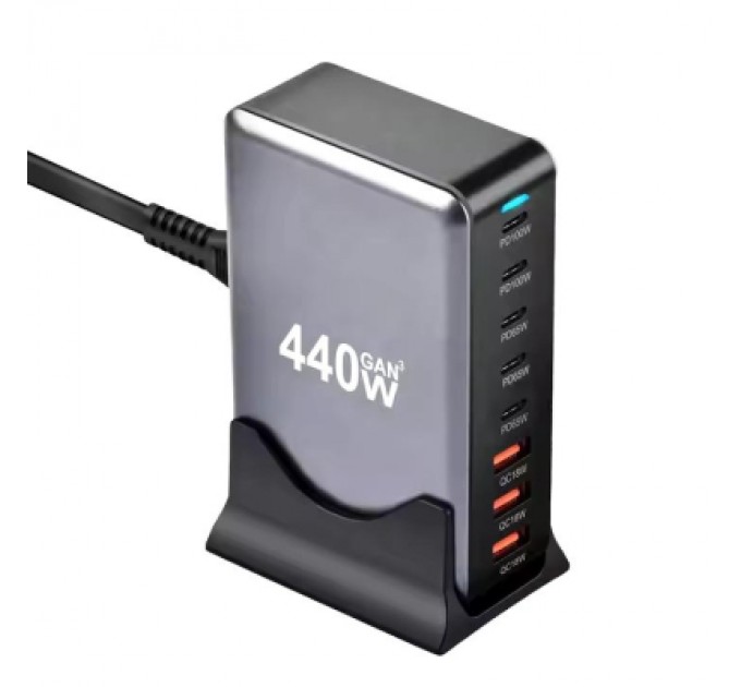 XoKo Зарядний пристрій XoKo 2xUSB-С PD100W + 3xUSB-С PD65W + 3xUSB QC18W 440W GaN (QC-400)