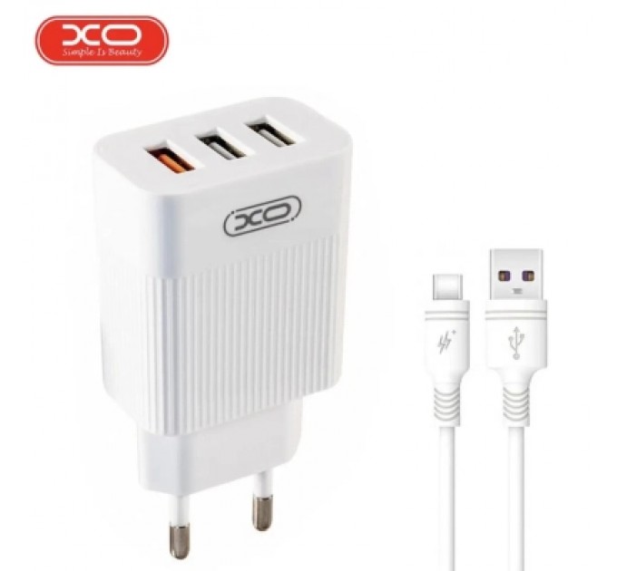 XO Зарядний пристрій XO 1xUSB QC3.0 18W + 2xUSB 2.4A + cable USB-C white (L72-TC-WH)