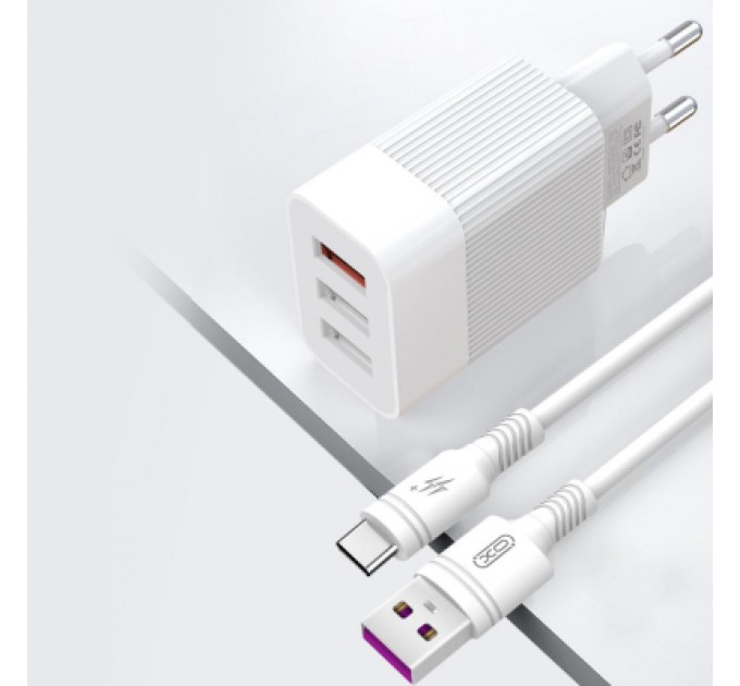 XO Зарядний пристрій XO 1xUSB QC3.0 18W + 2xUSB 2.4A + cable USB-C white (L72-TC-WH)