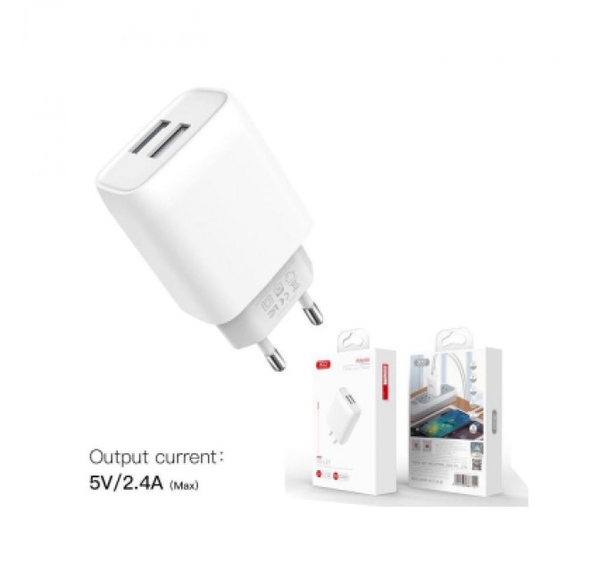 XO Зарядний пристрій XO 2xUSB 2.4A + cable USB to Micro 5P white (L57-M-WH)