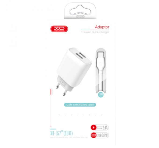 XO Зарядний пристрій XO 2xUSB 2.4A + cable USB to Micro 5P white (L57-M-WH)