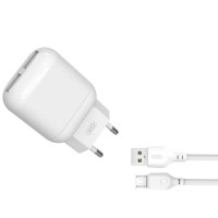 Зарядний пристрій XO 2xUSB 2.4A + cable USB to Micro 5P white (L78-M-WH)