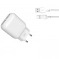 XO Зарядний пристрій XO 2xUSB 2.4A + cable USB to USB-C white (L78-TC-WH)