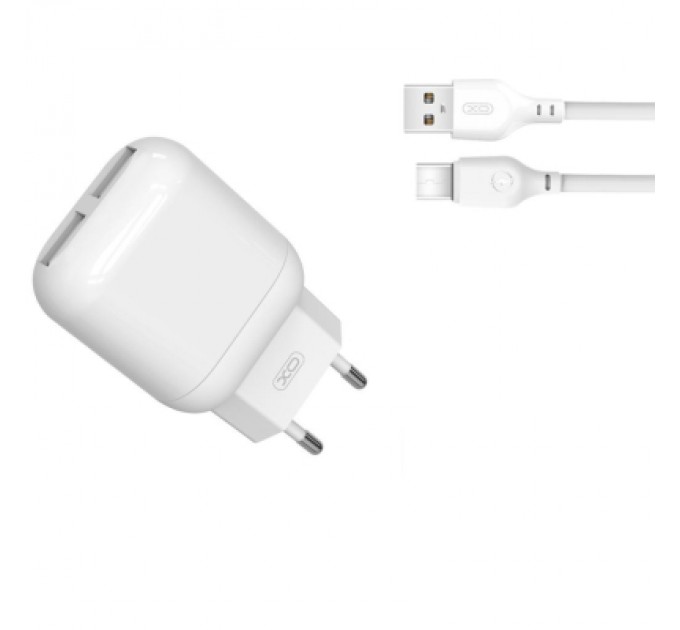 XO Зарядний пристрій XO 2xUSB 2.4A + cable USB to USB-C white (L78-TC-WH)