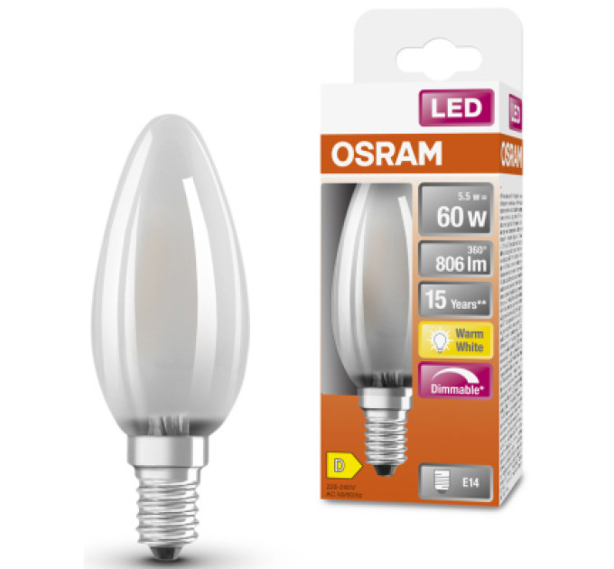 Osram Лампочка Osram LED CL B60 DIM 6,5W/827 230V GL FR E14 (4058075434486)
