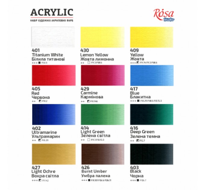 Rosa Акрилові фарби Rosa Studio 12*20мл, блістер (4823098538080)