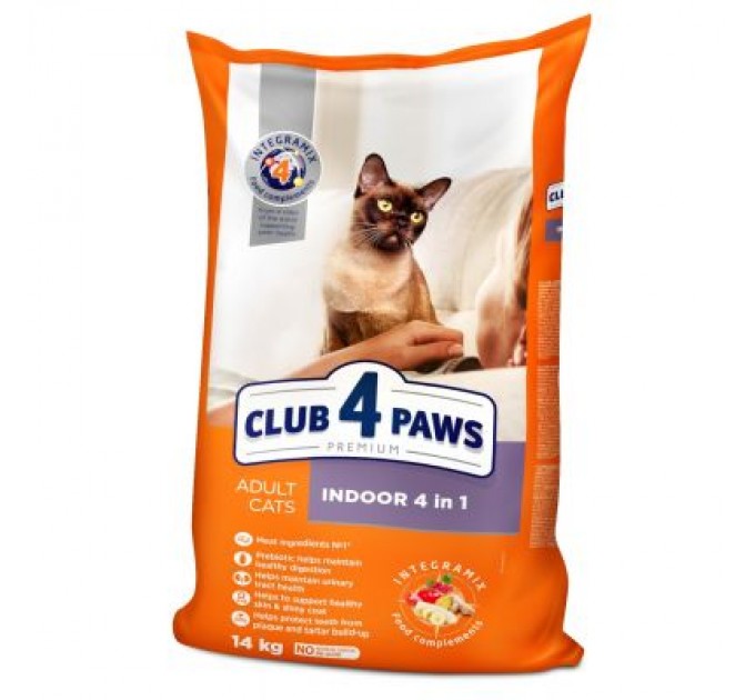 Club 4 Paws Сухий корм для кішок Club 4 Paws Преміум. Для кішок, які живуть в приміщенні 4 в 1 14 кг (4820083909436)