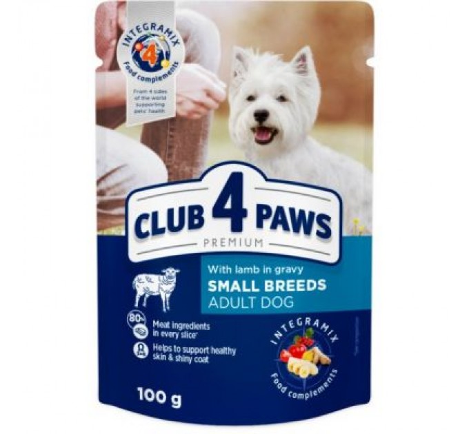 Club 4 Paws Вологий корм для собак Club 4 Paws для малих порід з ягням у соусі 100 г (4820215363464)