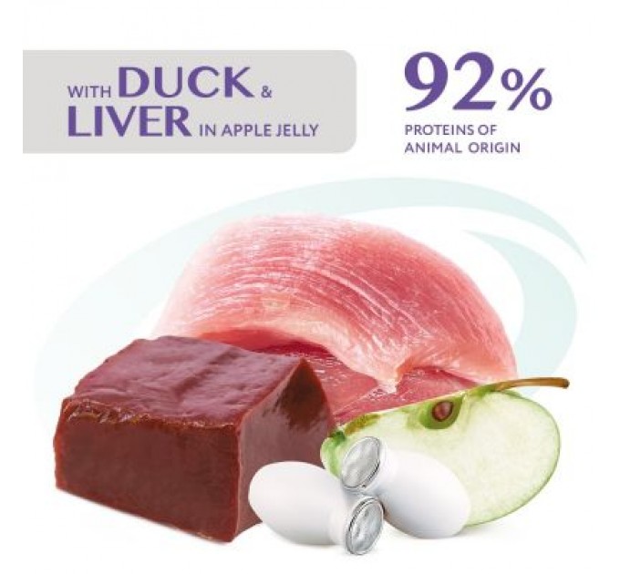 Optimeal Вологий корм для кішок Optimeal з ефектом виведення шерсті з качкою та печінкою в желе 85 г (4820215364027)