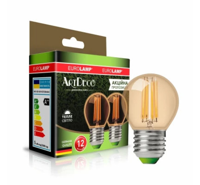 Eurolamp Лампочка Eurolamp LED G45 5W 530 Lm E27 3000K deco 2шт (MLP-LED-G45-05273(Amber))