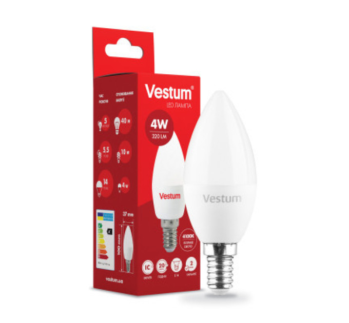 Vestum Лампочка Vestum C37 4W 4100K 220V E14 (1-VS-1307)